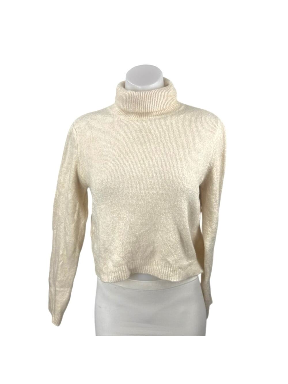MNG Mango Women's Cream Turtleneck Long Sleeve Knit Crop Sweater Top Size M